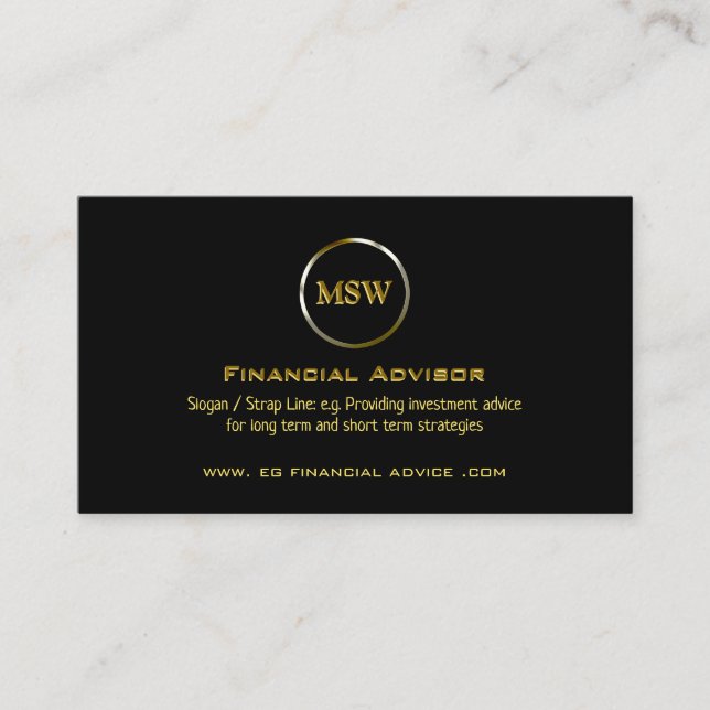 Gold Ring on Black Theme for Financial Advisor Advice Card (Front)