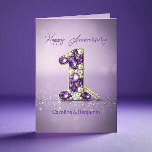 Gold Ring Pearl Gemstone 1st Wedding Anniversary  Card