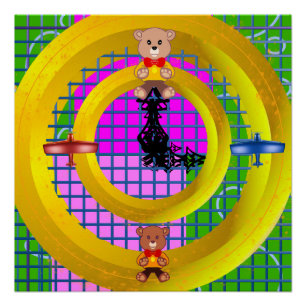 Gold Ring Plane Bowtie Teddy Bear Geometric Poster
