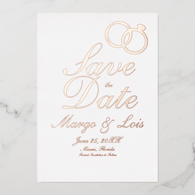 Gold Ring Save the Date Pressed Foil Invitation (Front)