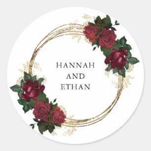 Gold Rings and Red Roses   Wedding Classic Round Sticker