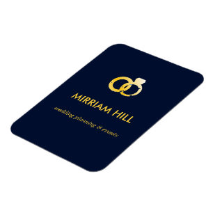 Gold rings dark blue wedding planner magnet