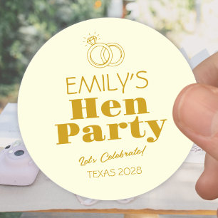 Gold Rings Hen Party Classic Round Sticker