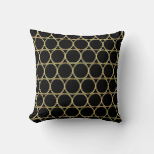 Gold Rings on Black Modern Chic Cushion