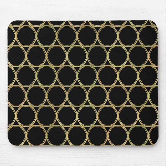 Gold Rings on Black Modern Chic Mouse Pad (Front)