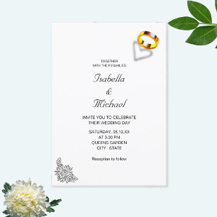 Gold Rings on Black & White Wedding Invitation
