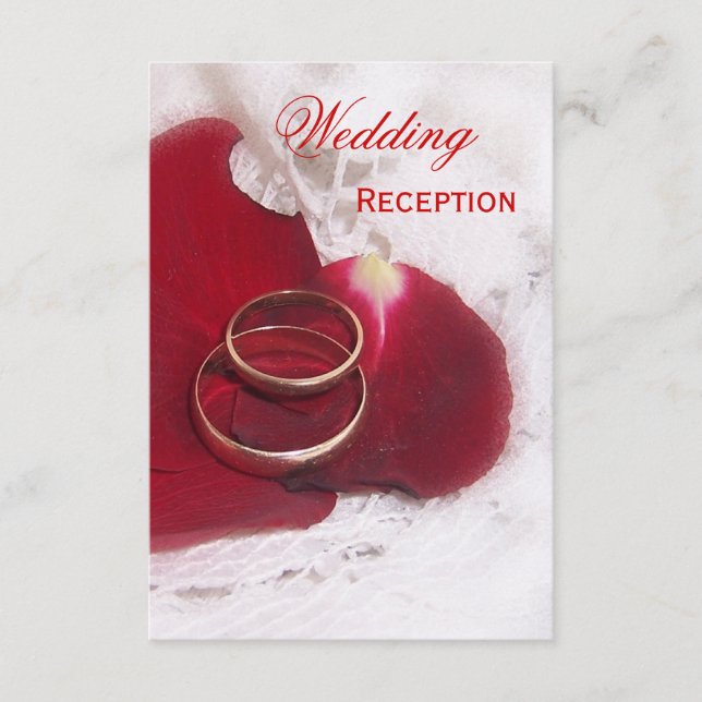 Gold Rings Rose Petals Wedding Enclosure Card (Front)
