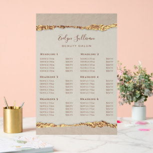 Gold Ripped Paper Price List Acrylic Sign
