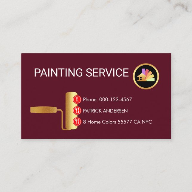 Gold Roller Brush Painting Button Icons Business Card (Front)