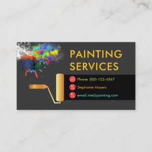 Gold Roller Brush Painting Paint Splatter Business Card