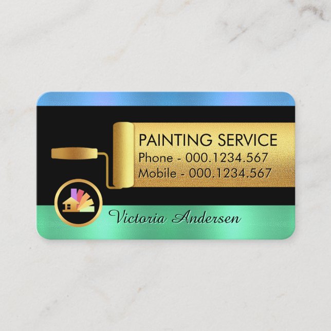 Gold Roller Brush Paints Blue Green Metalli Layers Business Card (Front)