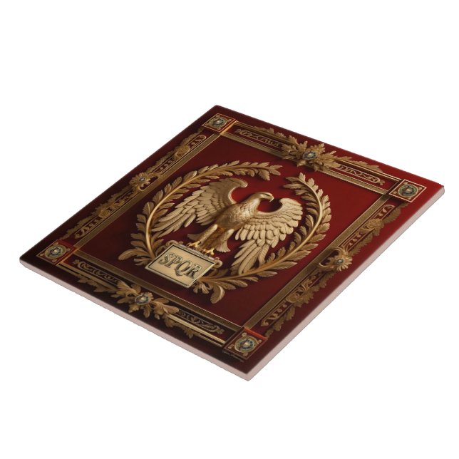 Gold Roman Imperial Eagle over Red No.4 Ceramic Tile (Side)