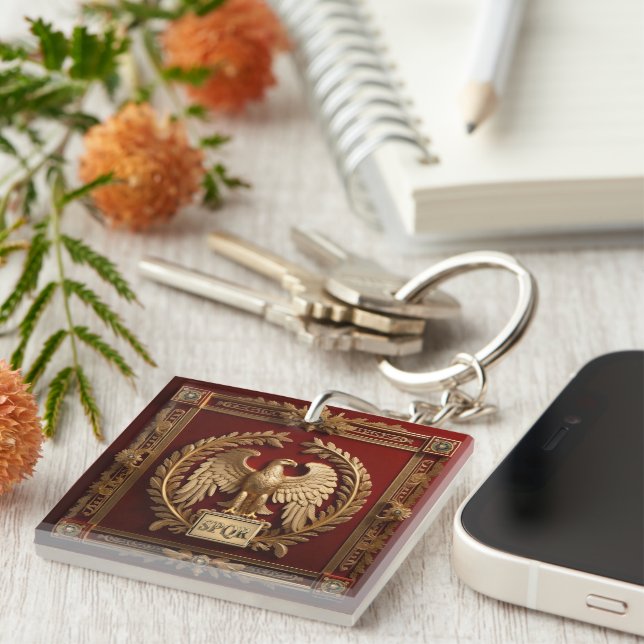 Gold Roman Imperial Eagle over Red No.4 Key Ring (Front Right)