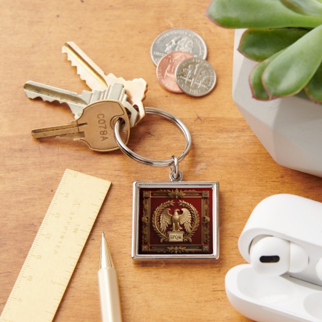Gold Roman Imperial Eagle over Red No.4 Key Ring (Desk)
