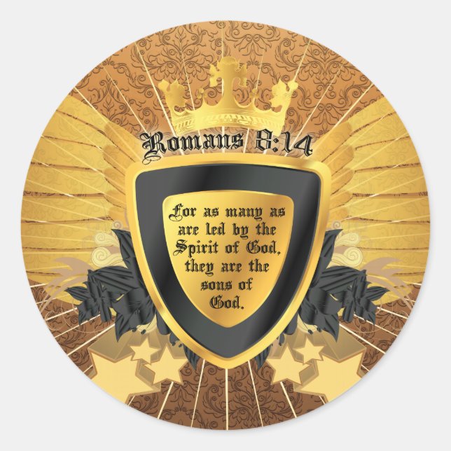 Gold Romans 8:14, Sons of God Classic Round Sticker (Front)