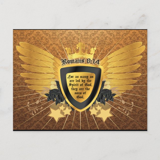 Gold Romans 8:14, Sons of God Postcard (Front)