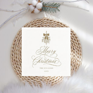 Gold Romantic Calligraphy Merry Christmas Holiday Napkin
