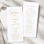 Gold Romantic Calligraphy Wedding Ceremony Program<br><div class="desc">This gold and white wedding ceremony program features elegant,  romantic swirly calligraphy lettering with a formal script. For more advanced customisation of this design,  please click the BLUE DESIGN TOOL BUTTON above!</div>