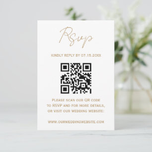 Gold Romantic Calligraphy Wedding QR Code RSVP  Card