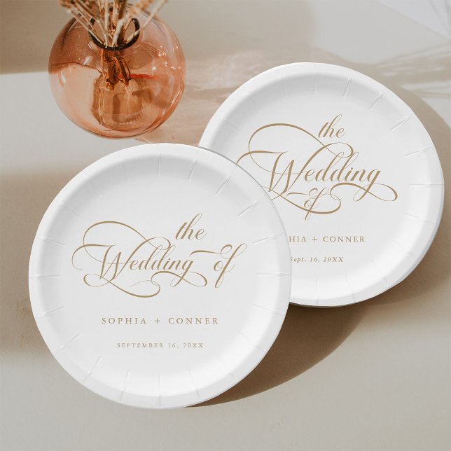 Gold Romantic Classy Calligraphy Wedding  Paper Plate (Creator Uploaded)