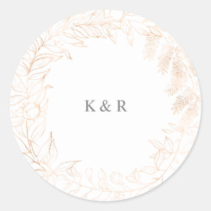 gold romantic floral monogram wedding classic round sticker