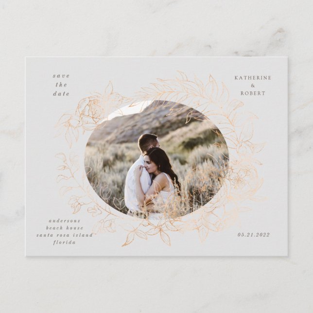 gold romantic floral save the date post postcard (Front)