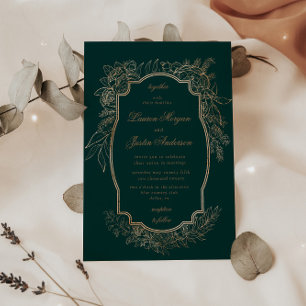 Gold Romantic Floral Traditional Wedding Invitation