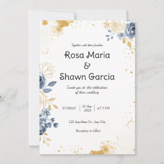 Gold Romantic Floral Wedding Invitation