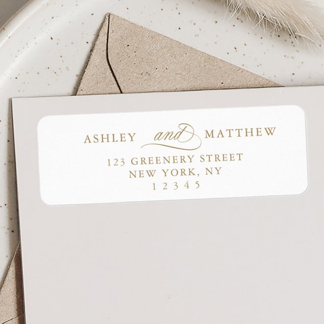 Gold Romantic Swirly Calligraphy Return Address Label (Creator Uploaded)