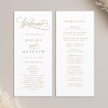 Gold Romantic Swirly Calligraphy Wedding Ceremony Program<br><div class="desc">This gold and white wedding ceremony program featuring elegant and romantic swirly calligraphy lettering with your names,  wedding date,  order of service,  and wedding party details. For more advanced customisation of this design,  please click the BLUE DESIGN TOOL BUTTON above!</div>