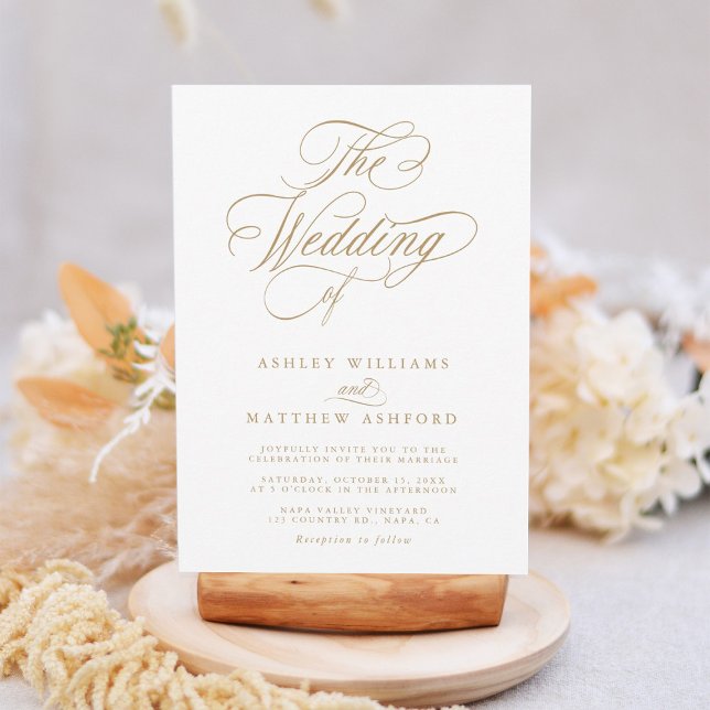 Gold Romantic Swirly Calligraphy Wedding  Invitation (Creator Uploaded)