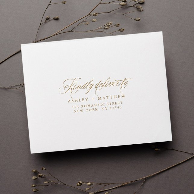 Gold Romantic Wedding Pre-Printed Address RSVP Envelope (Creator Uploaded)