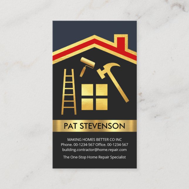 Gold Roof Line Border Home Repairs Business Card (Front)
