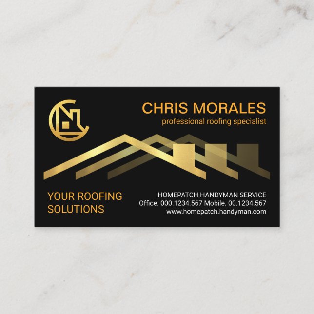 Gold Roof Roofing Building Business Card (Front)