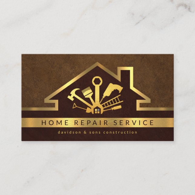Gold Rooftop Building Golden Handyman Tools Business Card (Front)