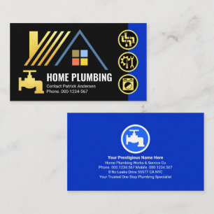 Gold Rooftop Faucet Plumbing Icons Business Card