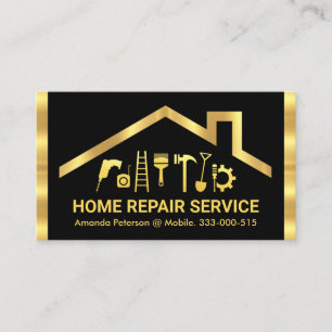 Gold Rooftop Handyman Tools Stripes Business Card