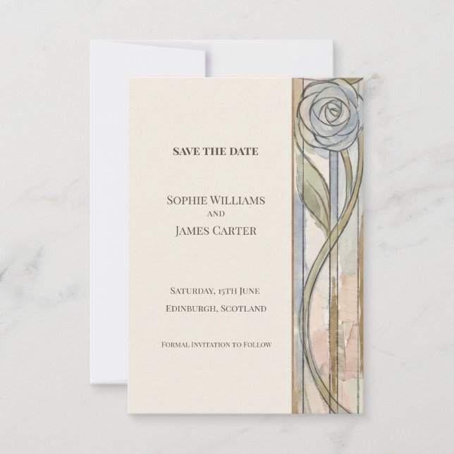 Gold Rose Art Nouveau Save The Date Card (Front)