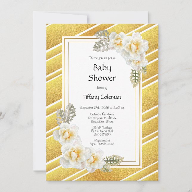 Gold Rose Baby Shower Invitation (Front)
