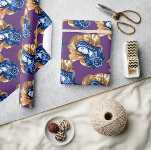 Gold Rose Blue Mother Mary Rich Deep Plum Faith Wrapping Paper
