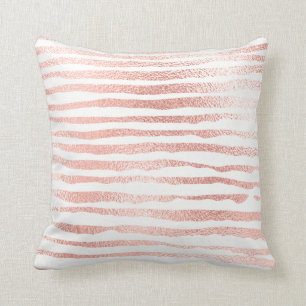 Gold Rose Blush Pink Metallic Stripes Lines White Cushion