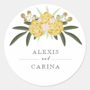 Gold Rose & Botanical Leaves Classic Round Sticker