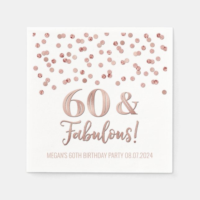 Gold Rose Confetti 60 & Fabulous Napkin (Front)