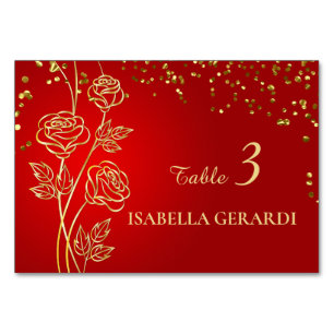 Gold Rose Confetti Table Place Card