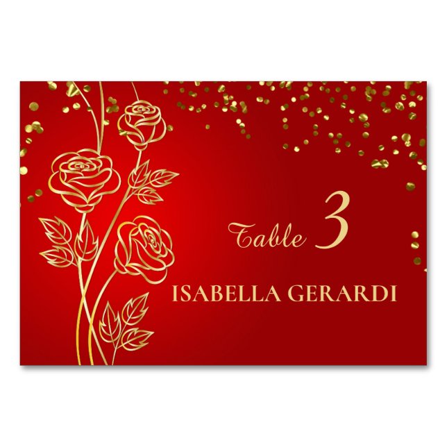 Gold Rose Confetti  Table Place Card (Front)