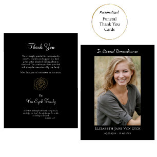 Gold Rose Elegant Photo Orthodox Memorial          Thank You Card