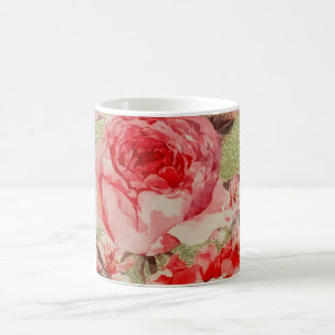 Gold Rose Floral Bloom Raspberry Pink Watercolor Coffee Mug