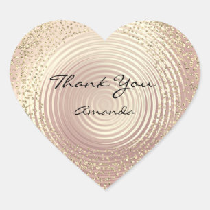 Gold Rose Glitter Beauty Name Glass Heart Thank Sticker