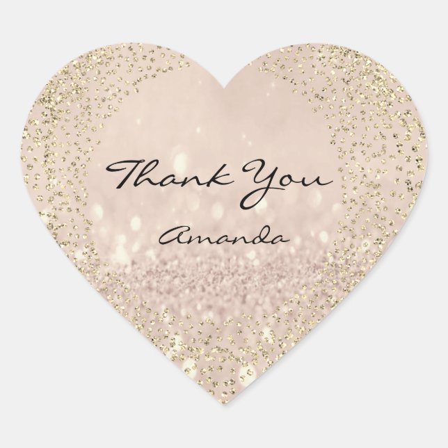 Gold Rose Glitter Name Blush Pink Heart Thank Sticker (Front)