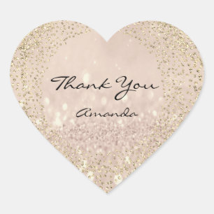 Gold Rose Glitter Name Blush Pink Heart Thank Sticker